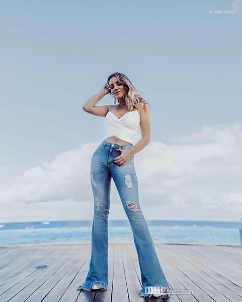 women flare jeans summer high waist light blue skinny ripped bleached jeans ladies elastic waist long pants new fashion designer
women flare jeans summer high waist light blue skinny ripped bleached jeans ladies elastic waist long pants new fashion designer