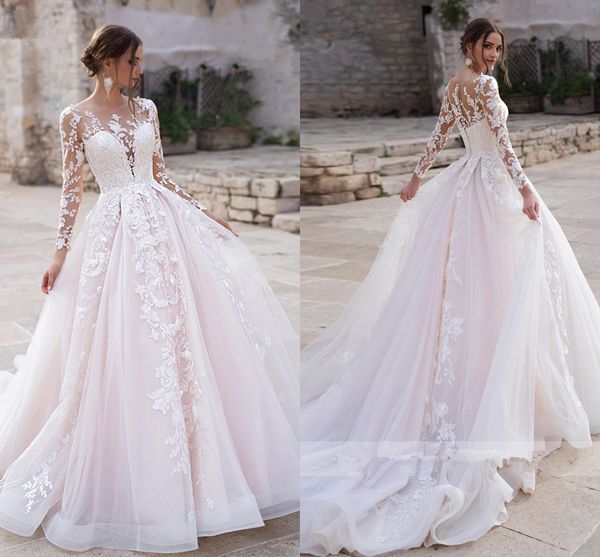 scoop illusion long sleeve princess wedding dresses 2019 tulle bride dress chapel train appliques wedding gowns, White
scoop illusion long sleeve princess wedding dresses 2019 tulle bride dress chapel train appliques wedding gowns, White