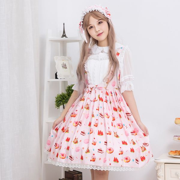 

princess sweet lolita dress vintage lace bowknot cute printing high waist victorian dress kawaii girl gothic lolita jsk loli cos, Black;red