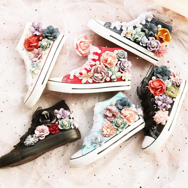 new classic high-gang canvas shoes women candy-colored single-shoe pearl flower sleet sneakers, Black
new classic high-gang canvas shoes women candy-colored single-shoe pearl flower sleet sneakers, Black
