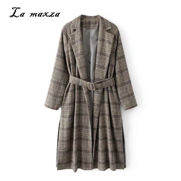 women coats winter 2018 women plaid vintage long coat fashion korean style wool coat with belt, Black
women coats winter 2018 women plaid vintage long coat fashion korean style wool coat with belt, Black