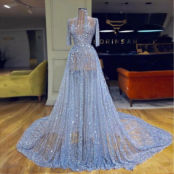 2020 sparkly high neck a line prom dresses luxury half sleeve beaded evening gown plus size sequined formal party pageant gowns, Black
2020 sparkly high neck a line prom dresses luxury half sleeve beaded evening gown plus size sequined formal party pageant gowns, Black