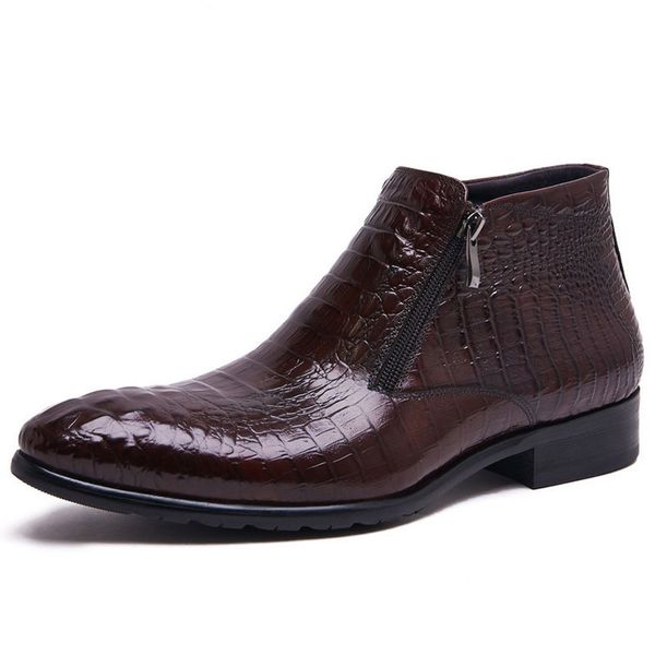 crocodile pattern mens dress boots genuine leather office ankle boots shoes zip retro pointed, Black
crocodile pattern mens dress boots genuine leather office ankle boots shoes zip retro pointed, Black