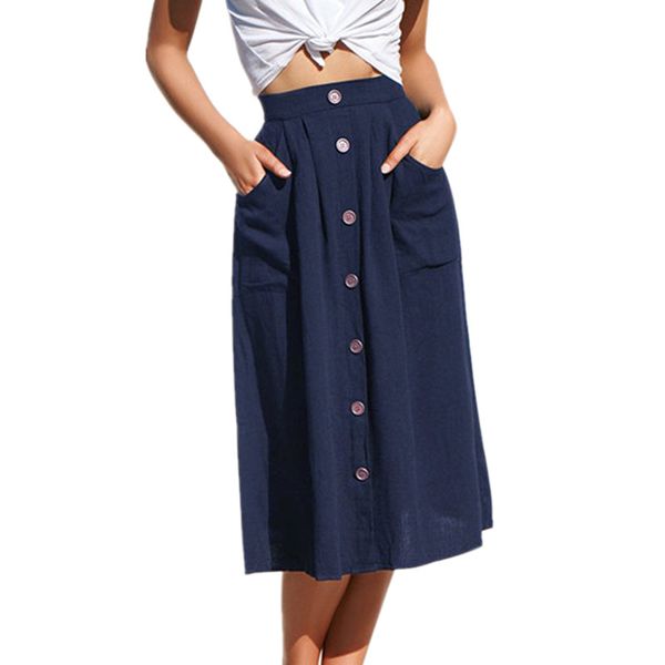 2019 women skirt solid color button loose pockets half skirt for summer cgu 88, Black
2019 women skirt solid color button loose pockets half skirt for summer cgu 88, Black