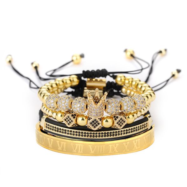 2020 new 4pcs set gold hip hop hand made bead bracelet men copper pave cz zircon crown roman numeral bracelets & bangles jewelry, Black
2020 new 4pcs set gold hip hop hand made bead bracelet men copper pave cz zircon crown roman numeral bracelets & bangles jewelry, Black