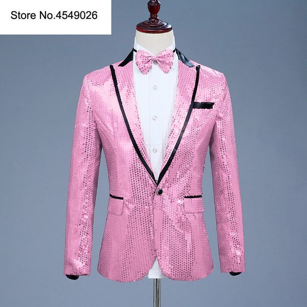 mens suit jacket with bow tie gold white red blue pink purple sequin costume nightclub singer wedding grooms shiny blazer, White;black
mens suit jacket with bow tie gold white red blue pink purple sequin costume nightclub singer wedding grooms shiny blazer, White;black