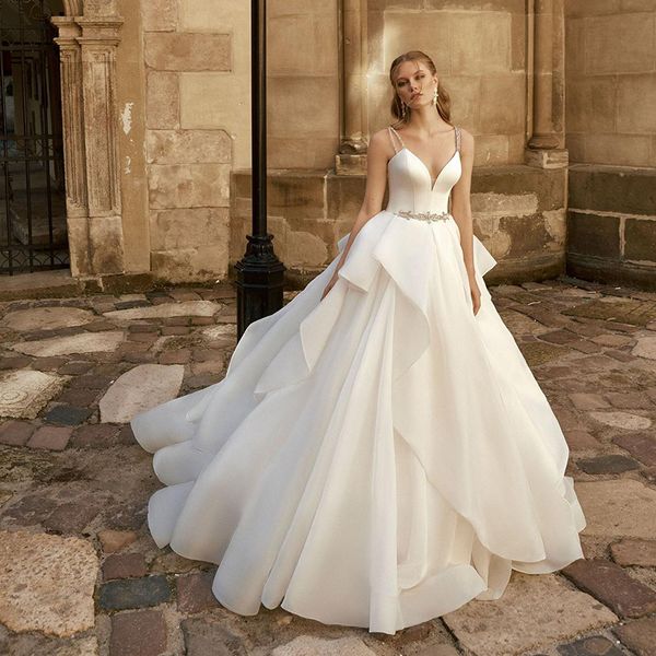 princess ball gown wedding dresses beaded straps boho wedding dresses satin ruched pleated backless beach wedding dress bridal gowns, White
princess ball gown wedding dresses beaded straps boho wedding dresses satin ruched pleated backless beach wedding dress bridal gowns, White