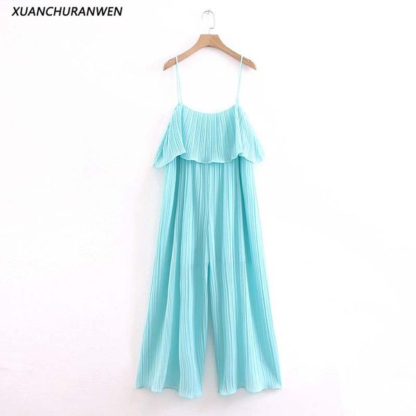 fashion loose pleated chiffon jumpsuits women spaghetti strap backless straight pants rompers ladies long jumpsuits xz1977, Black;white
fashion loose pleated chiffon jumpsuits women spaghetti strap backless straight pants rompers ladies long jumpsuits xz1977, Black;white
