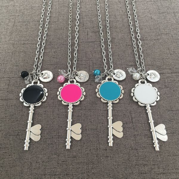 wholesale christmas gift pearl charms with long chain monogrammed enamel disc magic key pendant necklace, Silver
wholesale christmas gift pearl charms with long chain monogrammed enamel disc magic key pendant necklace, Silver