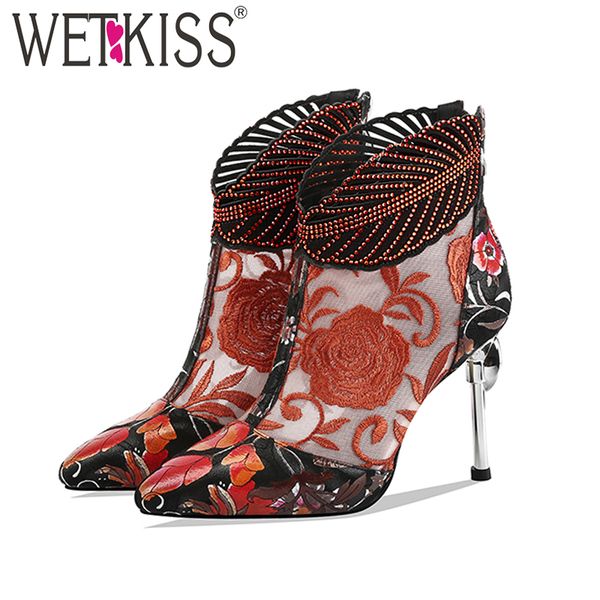 wetkiss super high heels crystal mesh boots summer shoes pointed toe flower leather shoes women 2020, Black
wetkiss super high heels crystal mesh boots summer shoes pointed toe flower leather shoes women 2020, Black