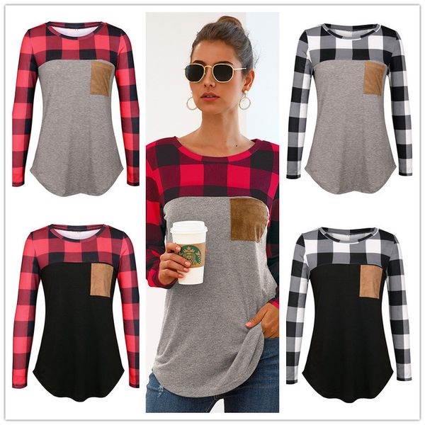 women plaid t-shirt o neck checked patchwork tshirts pullover tees with pocket new grid shirt spring splicing partchwork t shirt d21706, White
women plaid t-shirt o neck checked patchwork tshirts pullover tees with pocket new grid shirt spring splicing partchwork t shirt d21706, White