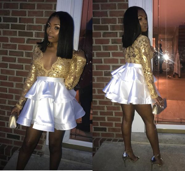 black girls long sleeve prom dresses mini ruffle white satin gold flowers lace deep v-neck evening party cocktail dress juniors gowns cheap
black girls long sleeve prom dresses mini ruffle white satin gold flowers lace deep v-neck evening party cocktail dress juniors gowns cheap