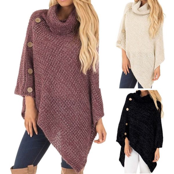 sweater women autumn winter warm outwear loose knit turtle neck poncho button irregular hem pullover sweater casaco feminino new, White;black
sweater women autumn winter warm outwear loose knit turtle neck poncho button irregular hem pullover sweater casaco feminino new, White;black