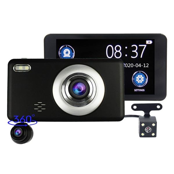 

4" touch screen car DVR 3Ch dash cam car video camcorder 1080P FHD front + rear + 360° rotatable detachable lens 170° 140° 120° FOV