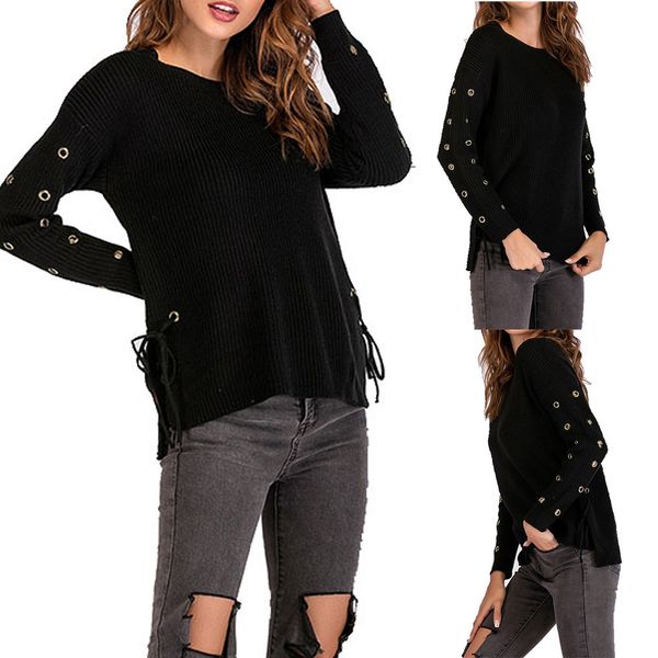 feitong 2019 fashion women solid long sleeve metal hole hollow out bandage knitted sweater new arrival, White;black
feitong 2019 fashion women solid long sleeve metal hole hollow out bandage knitted sweater new arrival, White;black