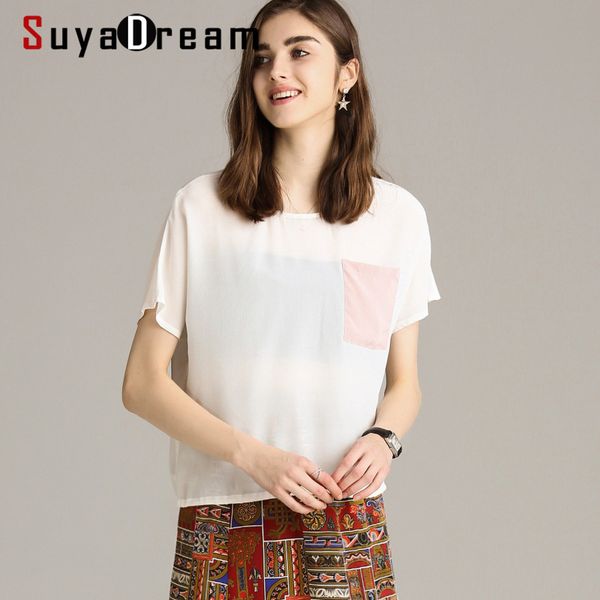 women white blouse 100%real silk crepe single pocket blouse shirt short bat sleeved 2020 new shirt
women white blouse 100%real silk crepe single pocket blouse shirt short bat sleeved 2020 new shirt