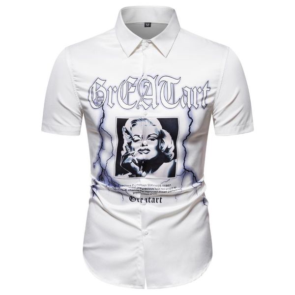 shirt men british style print short sleeve lapel blouse male hip hop casual party dress shirts summer new arrival, White;black
shirt men british style print short sleeve lapel blouse male hip hop casual party dress shirts summer new arrival, White;black