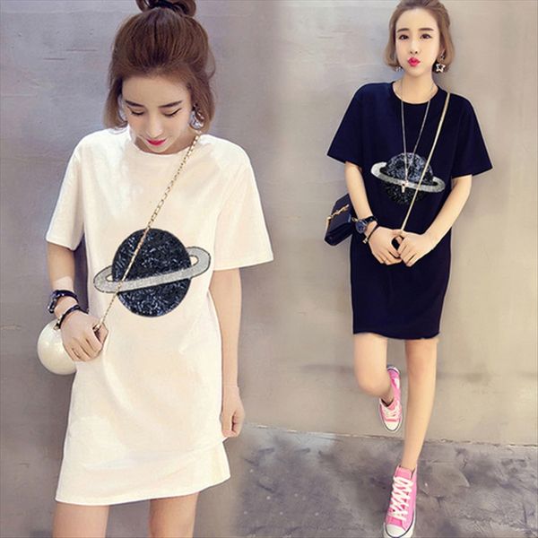 2019 summer embroidered dress dress sequins embroidery t-shirt loose large size women's medium and long casual clothes fashion, White
2019 summer embroidered dress dress sequins embroidery t-shirt loose large size women's medium and long casual clothes fashion, White