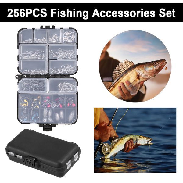 256pcs fishing tackle box set fishing accessories kit crank hooks sinker weights swivels snaps connectors beads
256pcs fishing tackle box set fishing accessories kit crank hooks sinker weights swivels snaps connectors beads