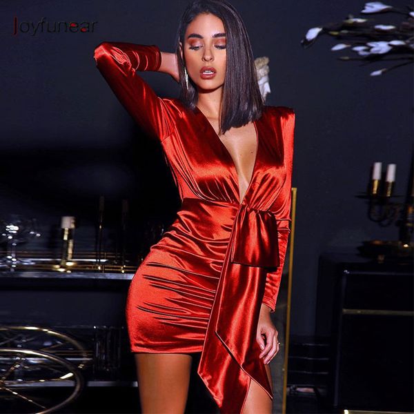 joyfunear deep v-neck pleated dress bandage ribbon night club party dress fashion red mini satin short dresses autumn, Black;gray
joyfunear deep v-neck pleated dress bandage ribbon night club party dress fashion red mini satin short dresses autumn, Black;gray