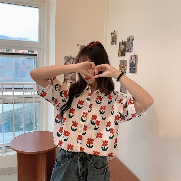 summer flower print short sleeve shirt women streetwear vintage harajuku design non mainstream normcore style women blouses, White
summer flower print short sleeve shirt women streetwear vintage harajuku design non mainstream normcore style women blouses, White