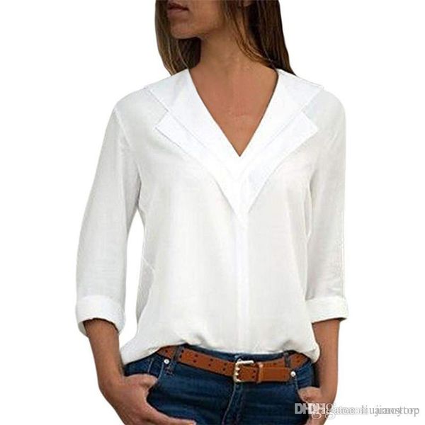 fashion pure color women blouses spring designer v neck shirts casual holiday ladies panelled blouse, White
fashion pure color women blouses spring designer v neck shirts casual holiday ladies panelled blouse, White