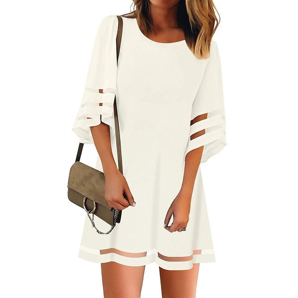 women's plus size summer dress o neck mesh panel 3/4 bell sleeve loose party mini dresses summer dress 2019 beach dresses s-5xl, Black;gray
women's plus size summer dress o neck mesh panel 3/4 bell sleeve loose party mini dresses summer dress 2019 beach dresses s-5xl, Black;gray