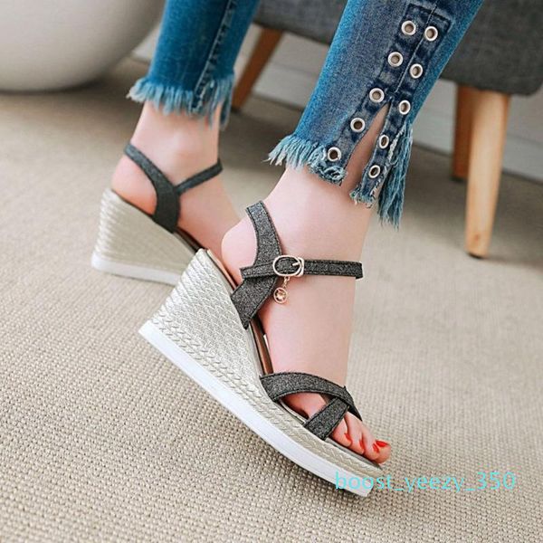 sequins women sandals lady dress shoe casual wedges sandals platform high heel buckle sapato feminino women b35, Black 
sequins women sandals lady dress shoe casual wedges sandals platform high heel buckle sapato feminino women b35, Black
