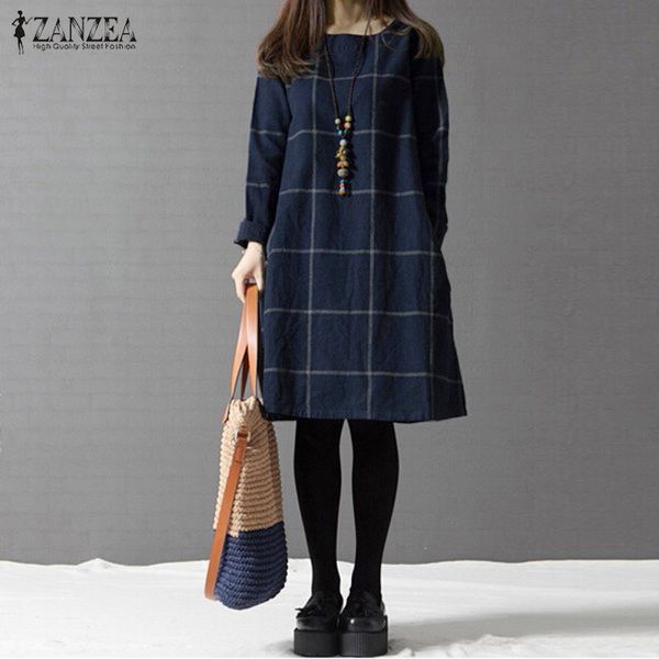 zanzea winter dress 2019 autumn women long sleeve cotton linen knee-length casual plaid shirt vestidos robe mujer plus size 4xl, Black;gray
zanzea winter dress 2019 autumn women long sleeve cotton linen knee-length casual plaid shirt vestidos robe mujer plus size 4xl, Black;gray