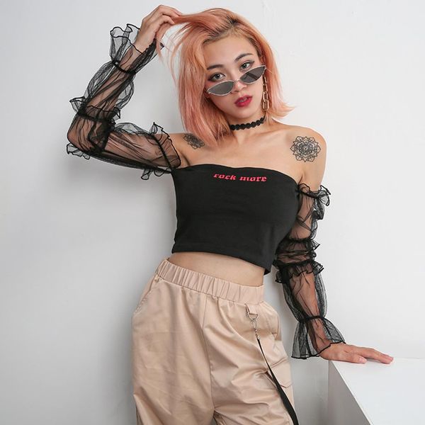 women streetwear and blouses off shoulder boob tube crop bralet mesh shirt cami tank blusas mujer de moda 2019, White
women streetwear and blouses off shoulder boob tube crop bralet mesh shirt cami tank blusas mujer de moda 2019, White