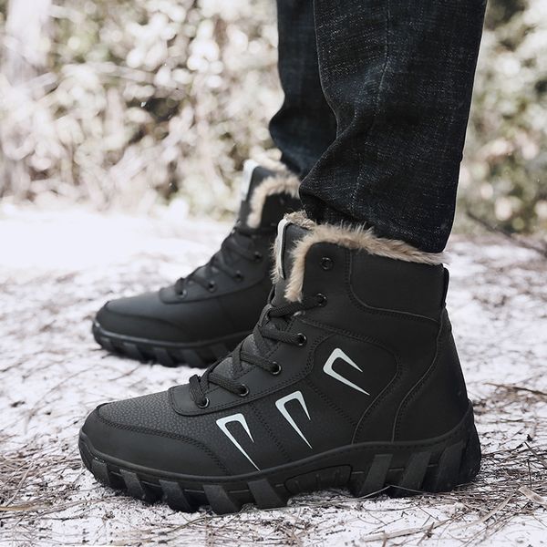 new style leather sport winter boots fleece lined thickened waterproof non-slip men women shoes booties, Black
new style leather sport winter boots fleece lined thickened waterproof non-slip men women shoes booties, Black
