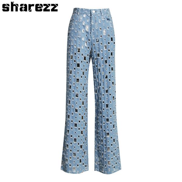sharezz spring 2020 fashion high waist loose hollow out jeans straight denim pants women long wide leg jeans women trousers, Blue
sharezz spring 2020 fashion high waist loose hollow out jeans straight denim pants women long wide leg jeans women trousers, Blue