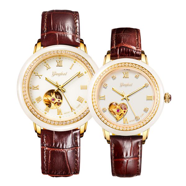 

new jade couple watch women clock jade men's watches jades machinery automatic hollow creative personality luxury ms watches, Slivery;brown