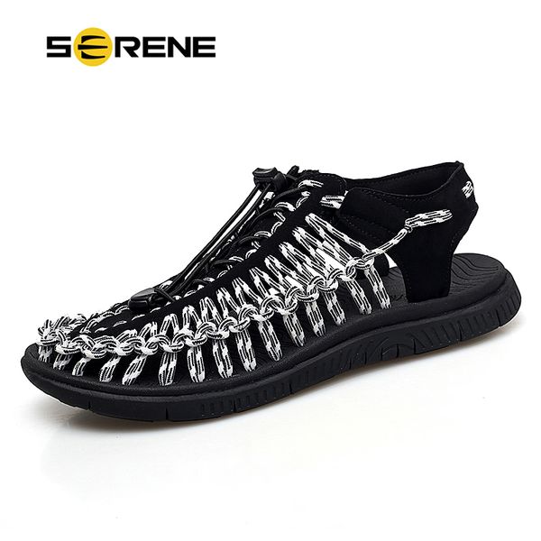 

serene brand2019 summer men sandals weaves breathable shoes casual sandals fashion design comfortable casual sandal, Black