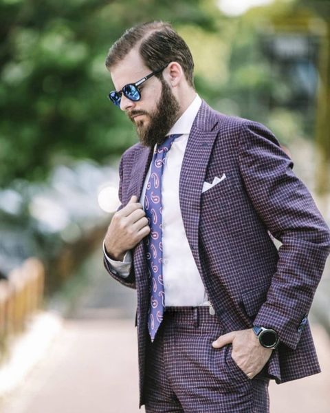 purple plaid men suits 2 pieces peaked lapel wedding tuxedos fashion groom wear blazer suit(jacket+pants), Black;gray
purple plaid men suits 2 pieces peaked lapel wedding tuxedos fashion groom wear blazer suit(jacket+pants), Black;gray