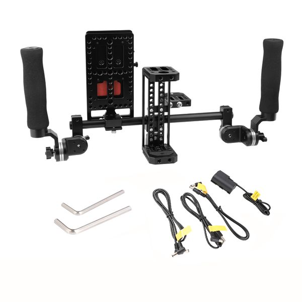 camvate on-camera monitor cage kit with v lock mount power splitter & dual rosette handgrip item code: c2420
camvate on-camera monitor cage kit with v lock mount power splitter & dual rosette handgrip item code: c2420