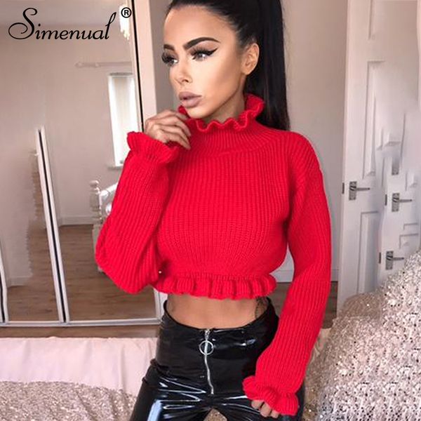 simenual ruffles women's turtlenecks sweaters autumn winter 2018 knitted clothing fashion crop lady's sweater pullover sale, White;black
simenual ruffles women's turtlenecks sweaters autumn winter 2018 knitted clothing fashion crop lady's sweater pullover sale, White;black