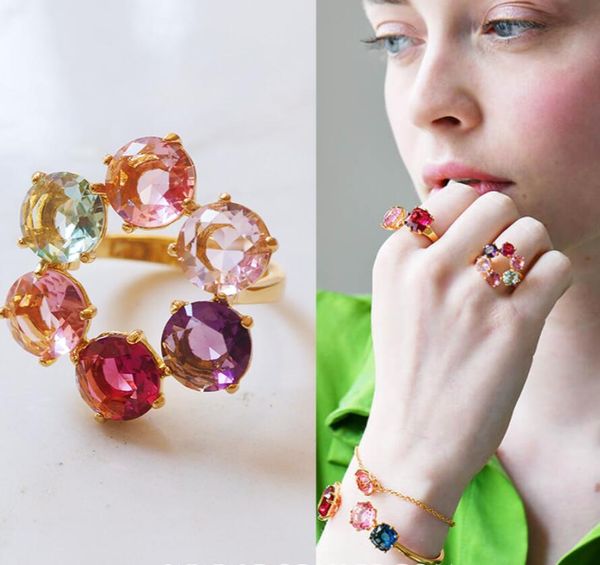 2019 new handmade designer faceted colorful glass crystal six gem round ring women jewelry for party, Silver
2019 new handmade designer faceted colorful glass crystal six gem round ring women jewelry for party, Silver