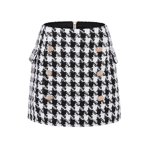 new fashion runway 2020 designer skirt women's metal lion buttons embellished houndstooth tweed mini skirt, Black
new fashion runway 2020 designer skirt women's metal lion buttons embellished houndstooth tweed mini skirt, Black
