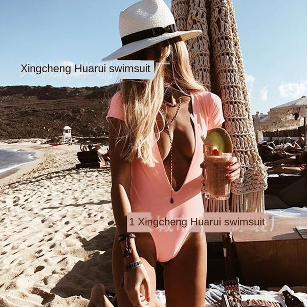 2019 one-piece swimsuit plain-colored backless deep v short-sleeved trend women's beach holiday swimsuit 89119, White;black
2019 one-piece swimsuit plain-colored backless deep v short-sleeved trend women's beach holiday swimsuit 89119, White;black