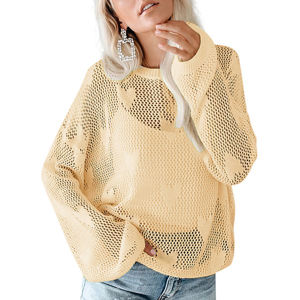 spring autumn thin loose knit round neck hollow love pattern long sleeve sweater women, White;black
spring autumn thin loose knit round neck hollow love pattern long sleeve sweater women, White;black