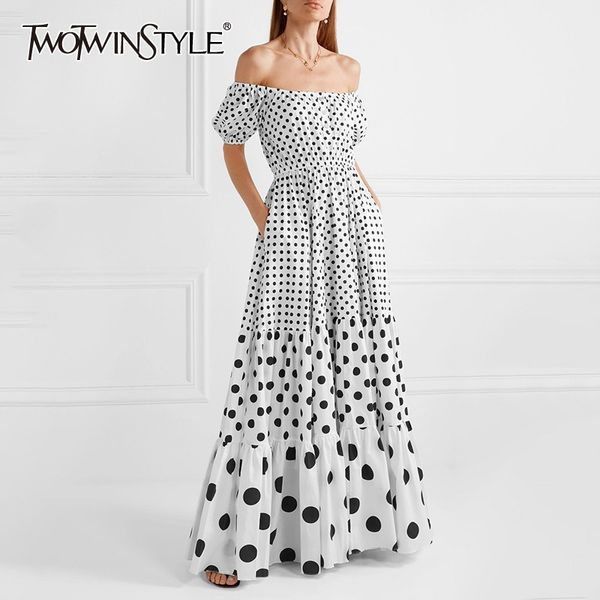 twotwinstyle polka dot off shoulder women dress slash neck puff sleeve high waist hit color maxi dresses female fashion summer, Black;gray
twotwinstyle polka dot off shoulder women dress slash neck puff sleeve high waist hit color maxi dresses female fashion summer, Black;gray