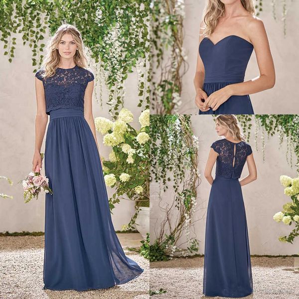 Crew Neck Floor Length Maid of the Honor Dresses 2020 Navy Blue Long Country Style Bridesmaid Dresses with Lace Jacket Custom Made Cheap
Crew Neck Floor Length Maid of the Honor Dresses 2020 Navy Blue Long Country Style Bridesmaid Dresses with Lace Jacket Custom Made Cheap