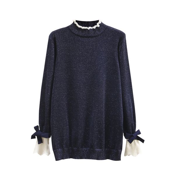 women's knitted sweaters fall 2019 new korean edition butterfly knot lace half-high neckle sweater fat sister sweater, White;black
women's knitted sweaters fall 2019 new korean edition butterfly knot lace half-high neckle sweater fat sister sweater, White;black