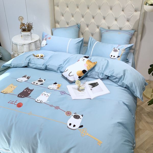 pure cotton bedding set children cartoon quilt cover kitty embroidery bedsheet boys blue home textile set
pure cotton bedding set children cartoon quilt cover kitty embroidery bedsheet boys blue home textile set