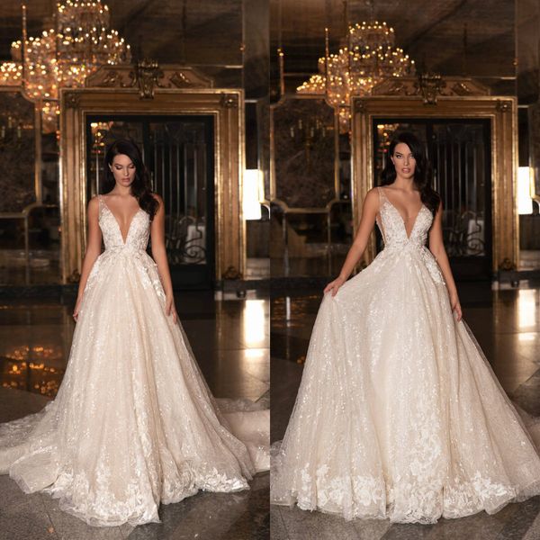 2020 elegant lace wedding dresses deep v neck appliqued sequins beach wedding dress boho a line sweep train vestidos de novia, White
2020 elegant lace wedding dresses deep v neck appliqued sequins beach wedding dress boho a line sweep train vestidos de novia, White
