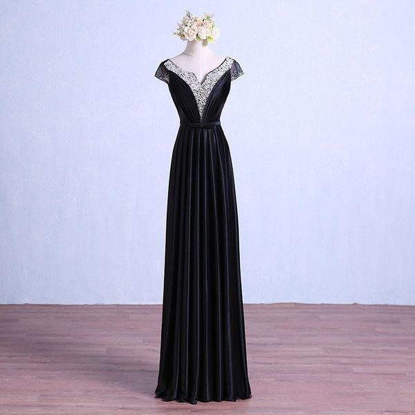 capped v neck satin evening dresses 2019 beaded evening gowns short sleeves long party dress black royal blue e020, Black;red
capped v neck satin evening dresses 2019 beaded evening gowns short sleeves long party dress black royal blue e020, Black;red