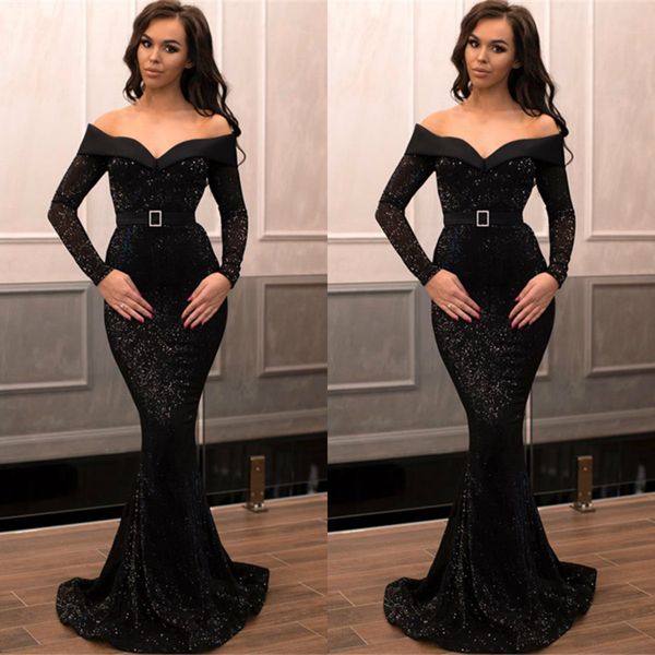 saiid kobeisy 2019 prom dresses off shoulder long sleeve with belt evening gowns sweep train mermaid formal party dress vestidos de festa, Black
saiid kobeisy 2019 prom dresses off shoulder long sleeve with belt evening gowns sweep train mermaid formal party dress vestidos de festa, Black