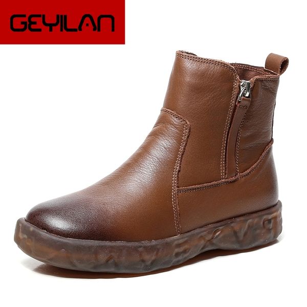 autumn winter genuine leather ankle boots handmade lady soft flat shoes comfortable platform boots women's shoes, Black
autumn winter genuine leather ankle boots handmade lady soft flat shoes comfortable platform boots women's shoes, Black