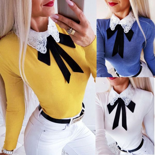 women slim lace bow tie neck long sleeve yoga shirt female knitted solid skinny, White;red
women slim lace bow tie neck long sleeve yoga shirt female knitted solid skinny, White;red